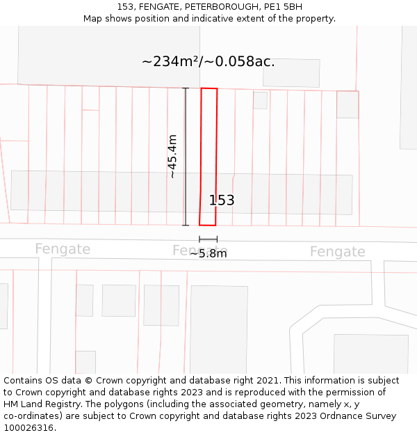 153, FENGATE, PETERBOROUGH, PE1 5BH: Plot and title map