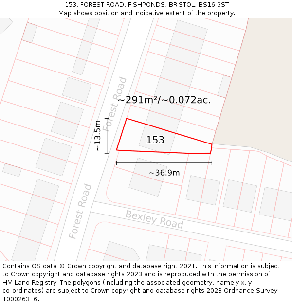 153, FOREST ROAD, FISHPONDS, BRISTOL, BS16 3ST: Plot and title map