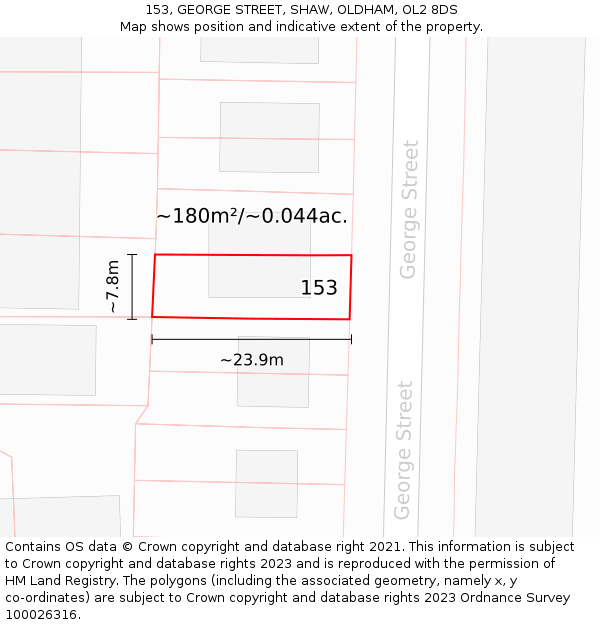 153, GEORGE STREET, SHAW, OLDHAM, OL2 8DS: Plot and title map
