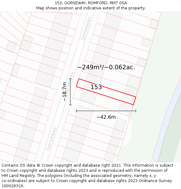 153, GORSEWAY, ROMFORD, RM7 0SA: Plot and title map