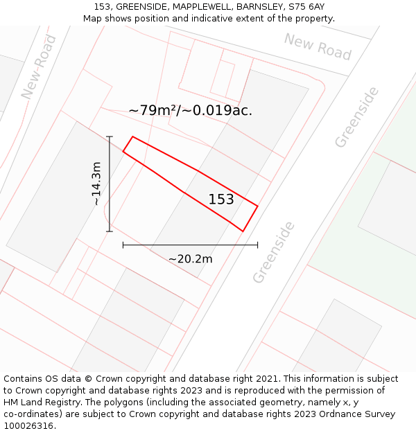 153, GREENSIDE, MAPPLEWELL, BARNSLEY, S75 6AY: Plot and title map