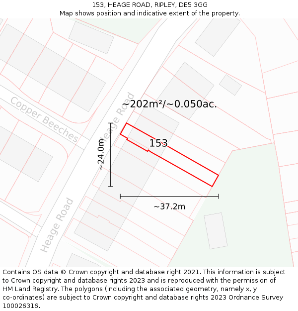 153, HEAGE ROAD, RIPLEY, DE5 3GG: Plot and title map