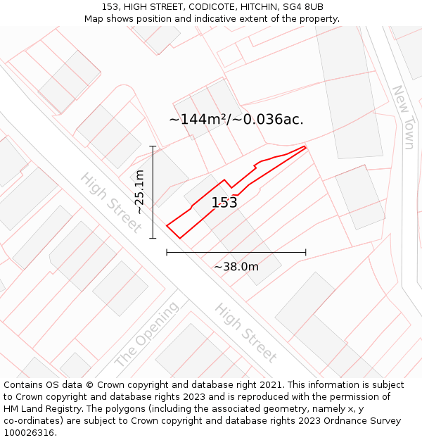 153, HIGH STREET, CODICOTE, HITCHIN, SG4 8UB: Plot and title map