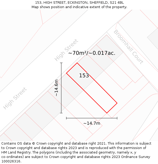 153, HIGH STREET, ECKINGTON, SHEFFIELD, S21 4BL: Plot and title map