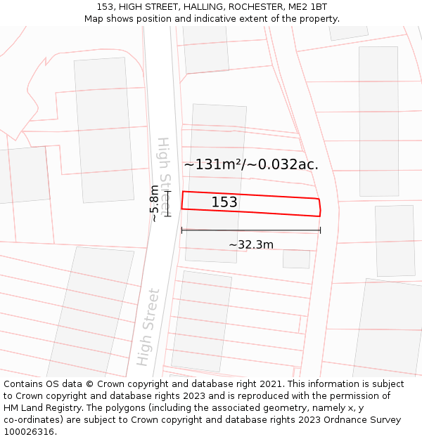 153, HIGH STREET, HALLING, ROCHESTER, ME2 1BT: Plot and title map