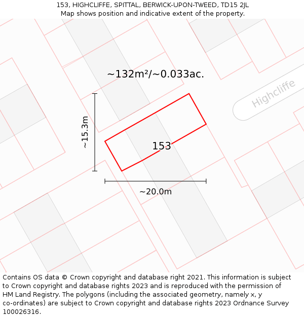 153, HIGHCLIFFE, SPITTAL, BERWICK-UPON-TWEED, TD15 2JL: Plot and title map