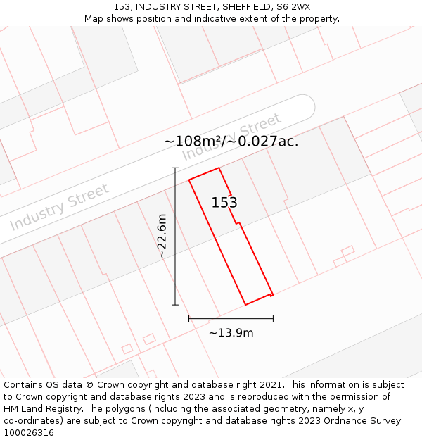153, INDUSTRY STREET, SHEFFIELD, S6 2WX: Plot and title map
