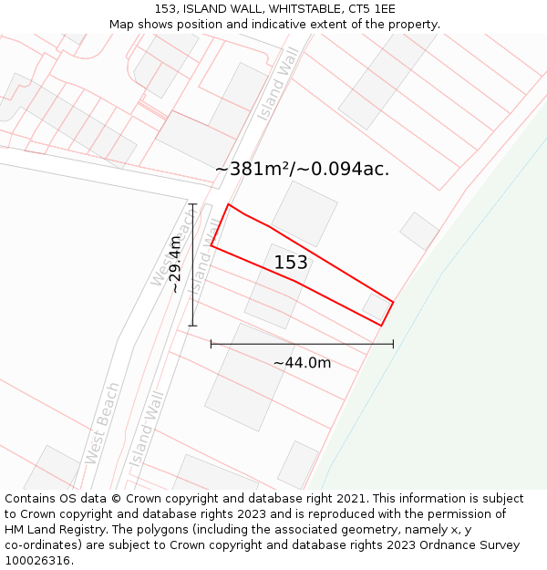 153, ISLAND WALL, WHITSTABLE, CT5 1EE: Plot and title map