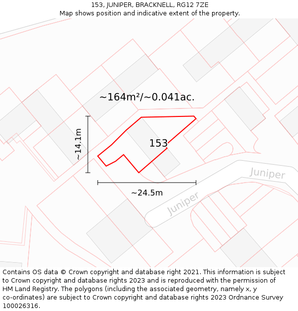 153, JUNIPER, BRACKNELL, RG12 7ZE: Plot and title map