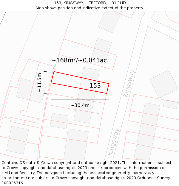 153, KINGSWAY, HEREFORD, HR1 1HD: Plot and title map