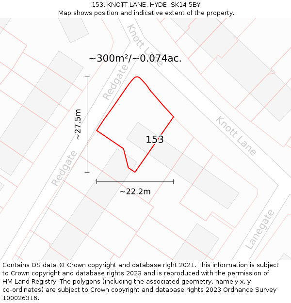 153, KNOTT LANE, HYDE, SK14 5BY: Plot and title map