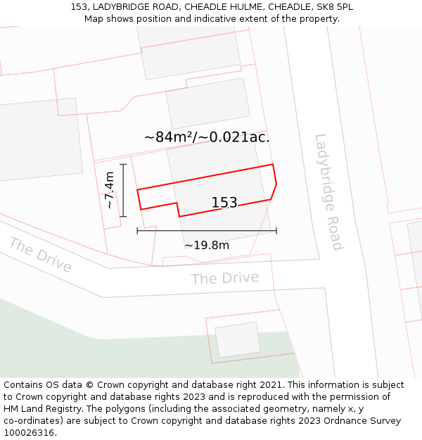 153, LADYBRIDGE ROAD, CHEADLE HULME, CHEADLE, SK8 5PL: Plot and title map