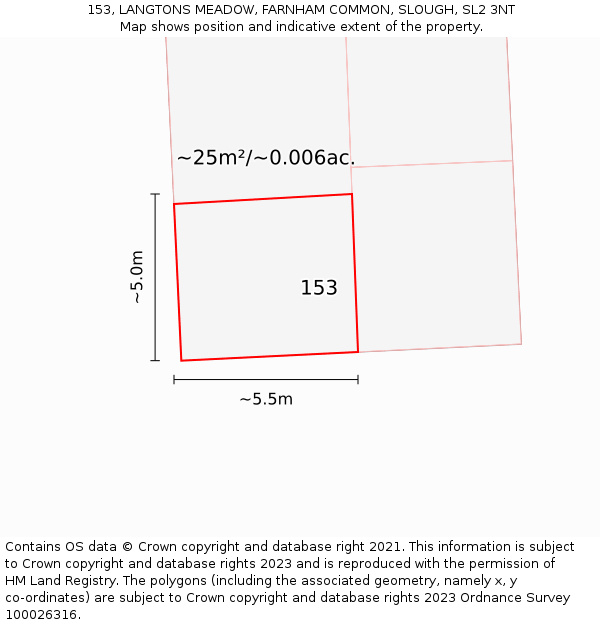 153, LANGTONS MEADOW, FARNHAM COMMON, SLOUGH, SL2 3NT: Plot and title map