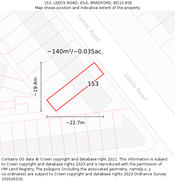 153, LEEDS ROAD, IDLE, BRADFORD, BD10 9SE: Plot and title map