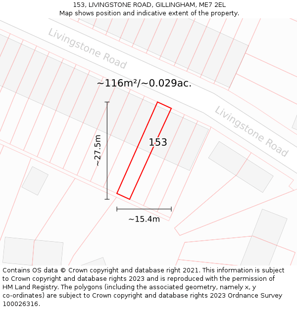 153, LIVINGSTONE ROAD, GILLINGHAM, ME7 2EL: Plot and title map