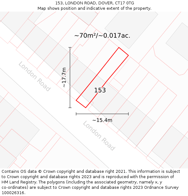 153, LONDON ROAD, DOVER, CT17 0TG: Plot and title map