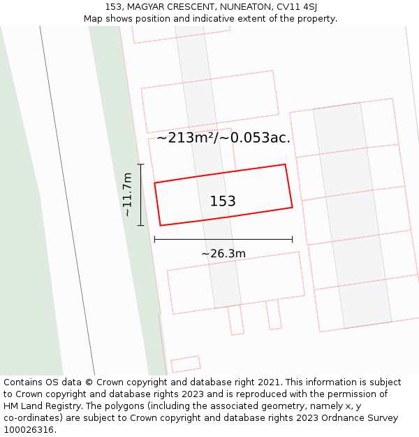 153, MAGYAR CRESCENT, NUNEATON, CV11 4SJ: Plot and title map