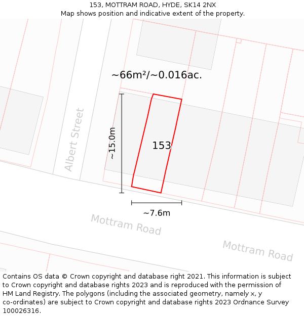 153, MOTTRAM ROAD, HYDE, SK14 2NX: Plot and title map