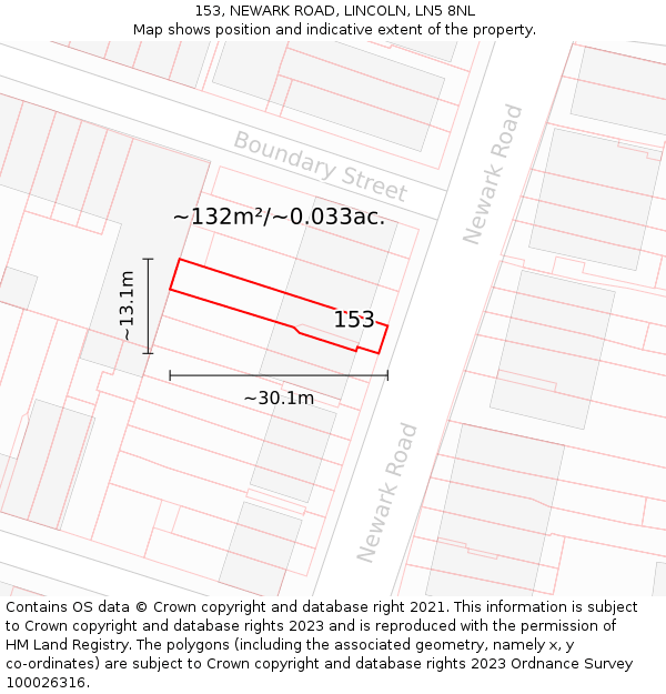 153, NEWARK ROAD, LINCOLN, LN5 8NL: Plot and title map