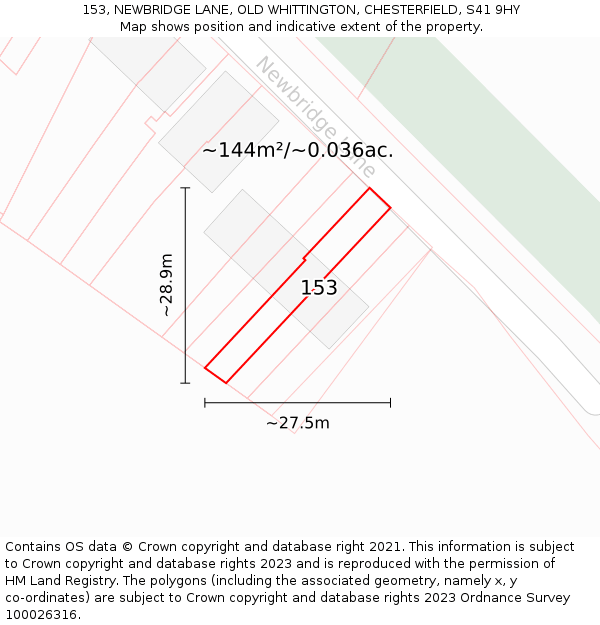 153, NEWBRIDGE LANE, OLD WHITTINGTON, CHESTERFIELD, S41 9HY: Plot and title map