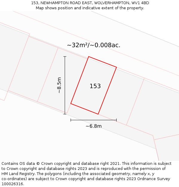 153, NEWHAMPTON ROAD EAST, WOLVERHAMPTON, WV1 4BD: Plot and title map