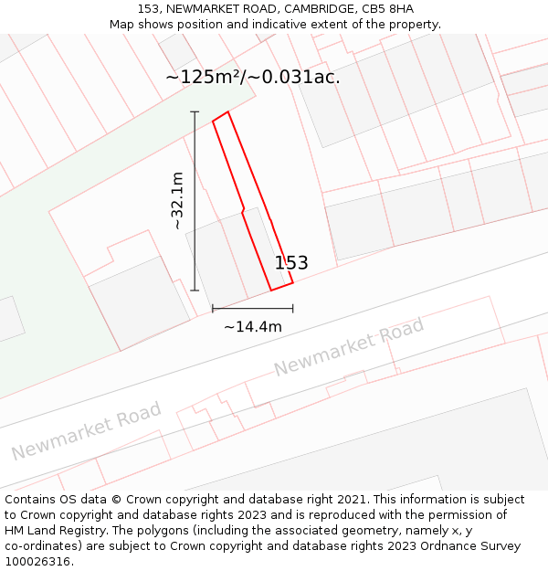 153, NEWMARKET ROAD, CAMBRIDGE, CB5 8HA: Plot and title map