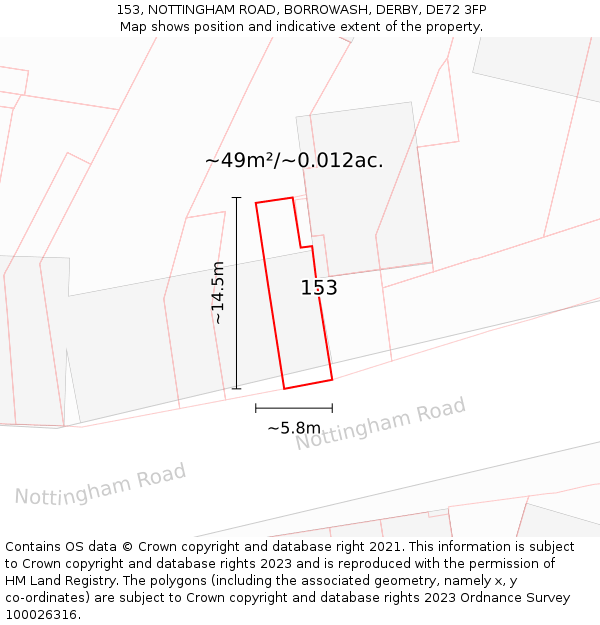 153, NOTTINGHAM ROAD, BORROWASH, DERBY, DE72 3FP: Plot and title map