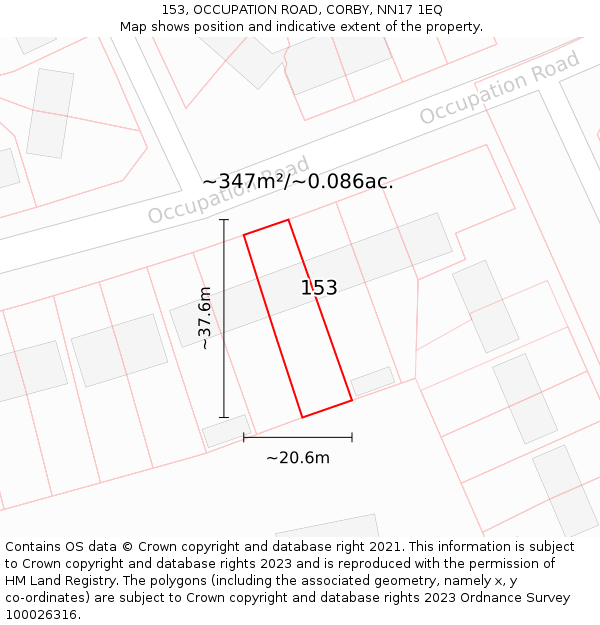 153, OCCUPATION ROAD, CORBY, NN17 1EQ: Plot and title map