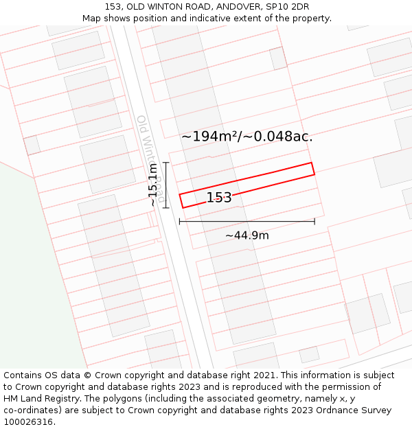 153, OLD WINTON ROAD, ANDOVER, SP10 2DR: Plot and title map