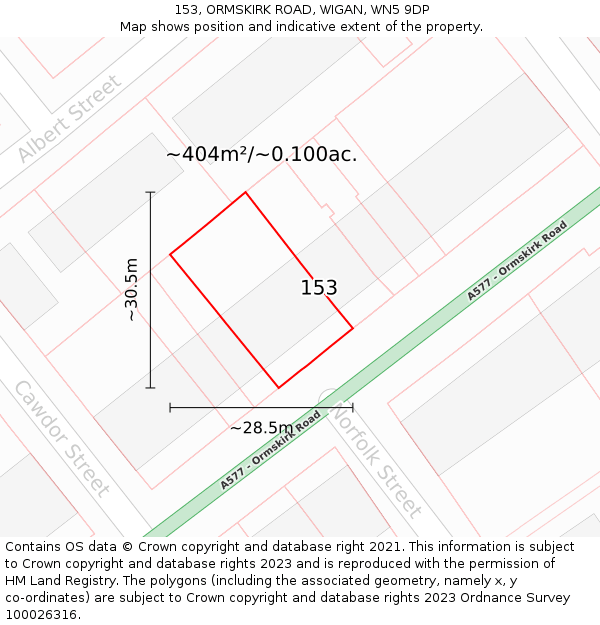 153, ORMSKIRK ROAD, WIGAN, WN5 9DP: Plot and title map