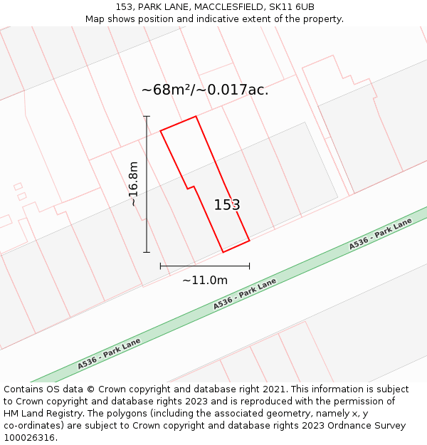153, PARK LANE, MACCLESFIELD, SK11 6UB: Plot and title map