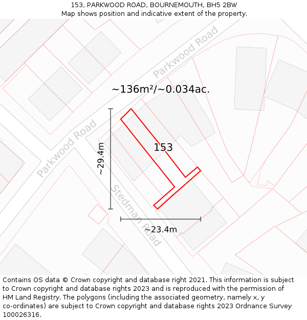 153, PARKWOOD ROAD, BOURNEMOUTH, BH5 2BW: Plot and title map