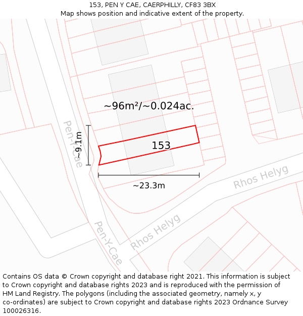 153, PEN Y CAE, CAERPHILLY, CF83 3BX: Plot and title map