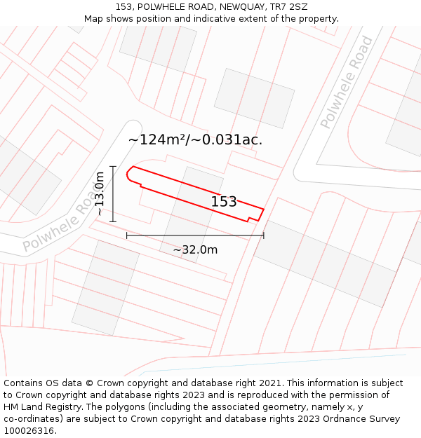 153, POLWHELE ROAD, NEWQUAY, TR7 2SZ: Plot and title map