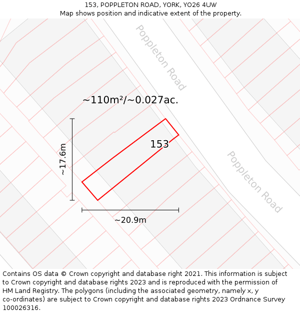 153, POPPLETON ROAD, YORK, YO26 4UW: Plot and title map
