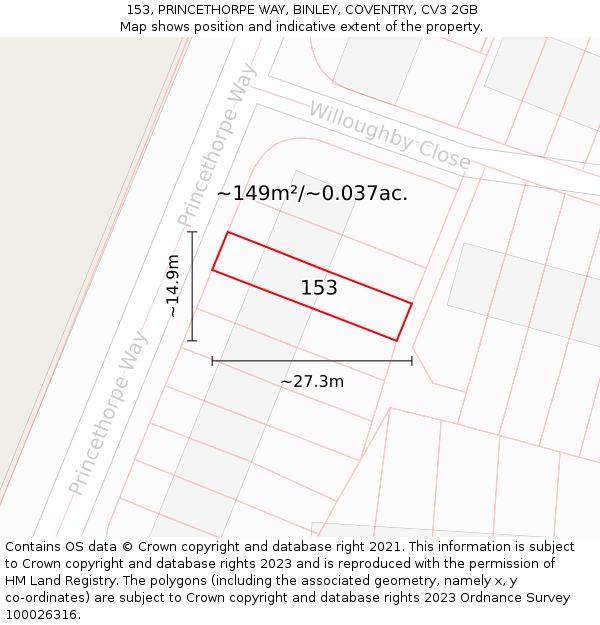 153, PRINCETHORPE WAY, BINLEY, COVENTRY, CV3 2GB: Plot and title map