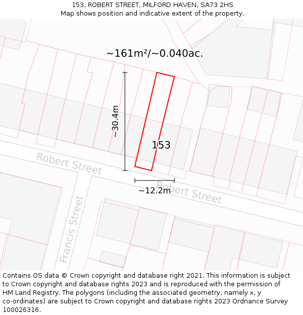 153, ROBERT STREET, MILFORD HAVEN, SA73 2HS: Plot and title map