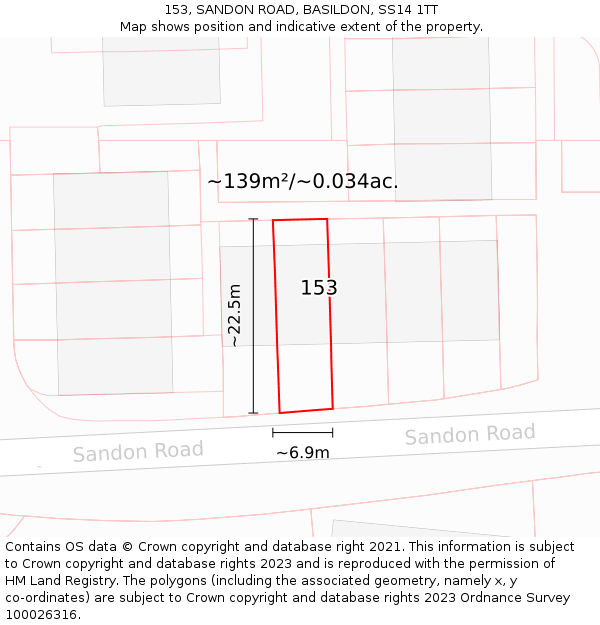 153, SANDON ROAD, BASILDON, SS14 1TT: Plot and title map