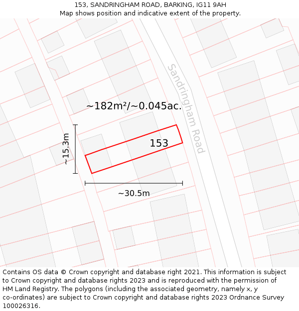 153, SANDRINGHAM ROAD, BARKING, IG11 9AH: Plot and title map