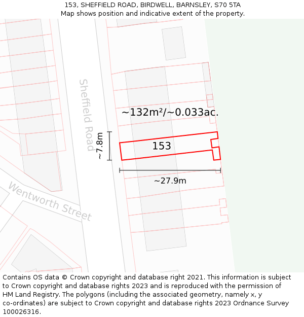 153, SHEFFIELD ROAD, BIRDWELL, BARNSLEY, S70 5TA: Plot and title map