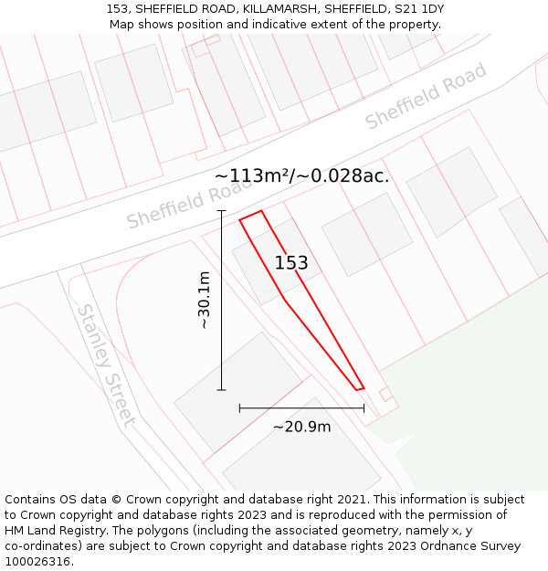 153, SHEFFIELD ROAD, KILLAMARSH, SHEFFIELD, S21 1DY: Plot and title map