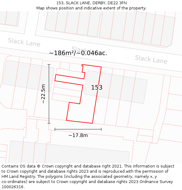 153, SLACK LANE, DERBY, DE22 3FN: Plot and title map