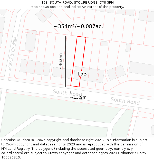 153, SOUTH ROAD, STOURBRIDGE, DY8 3RH: Plot and title map
