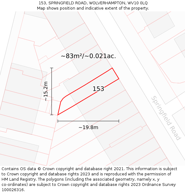 153, SPRINGFIELD ROAD, WOLVERHAMPTON, WV10 0LQ: Plot and title map