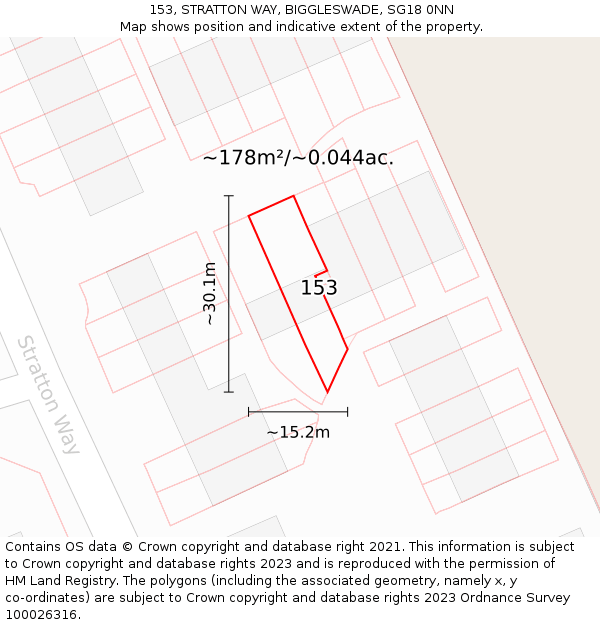 153, STRATTON WAY, BIGGLESWADE, SG18 0NN: Plot and title map