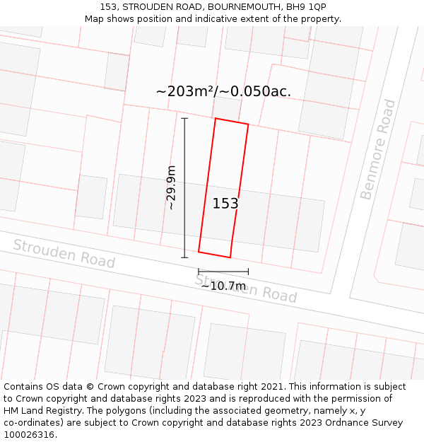 153, STROUDEN ROAD, BOURNEMOUTH, BH9 1QP: Plot and title map