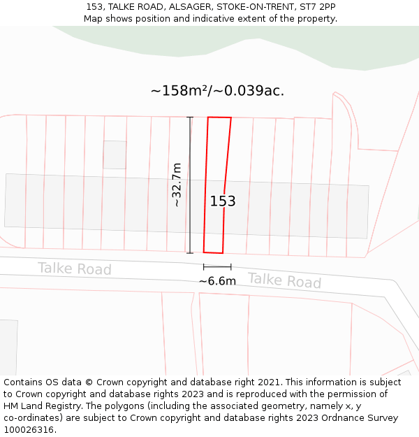 153, TALKE ROAD, ALSAGER, STOKE-ON-TRENT, ST7 2PP: Plot and title map