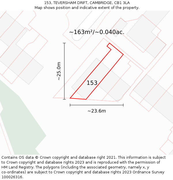 153, TEVERSHAM DRIFT, CAMBRIDGE, CB1 3LA: Plot and title map