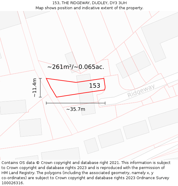 153, THE RIDGEWAY, DUDLEY, DY3 3UH: Plot and title map