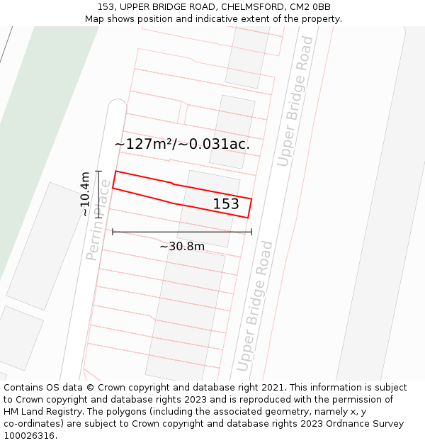 153, UPPER BRIDGE ROAD, CHELMSFORD, CM2 0BB: Plot and title map